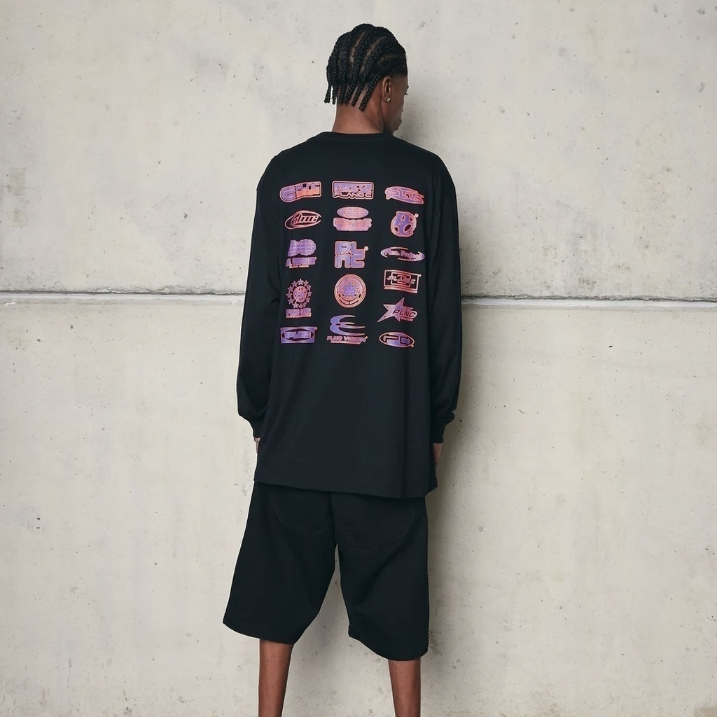 CAMISETA PLANO C - LONG SLEEVE LOGOS PRETA