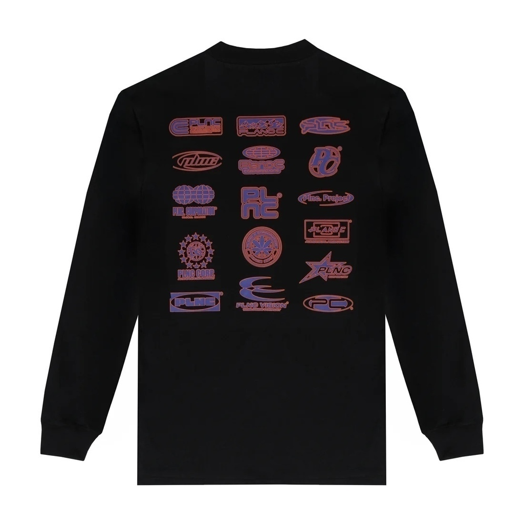 CAMISETA PLANO C - LONG SLEEVE LOGOS PRETA